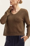 Crescent Lurex Sweater Top In Brown