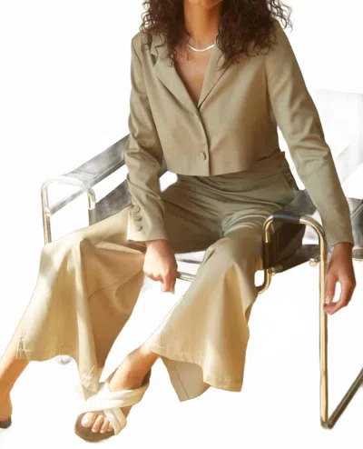 Crescent Mari Satin Cropped Blazer In Olive In Green