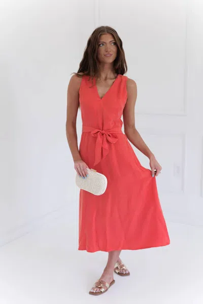 Crescent Matilda Midi Dress In Coral In Pink