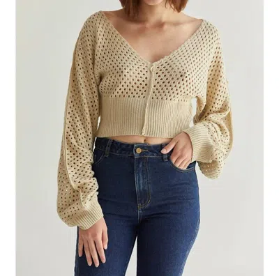 Crescent Meghan Crop Dolman Netted Top In Oatmeal In Neutral