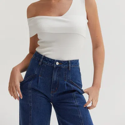 Crescent Micah One Shoulder Knit Top In White
