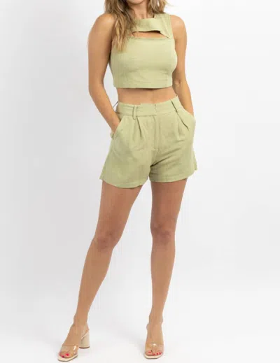 Crescent Milly Linen Short Set In Sage In Green