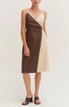 Crescent Mixed Media Wrap Midi Dress In Multi