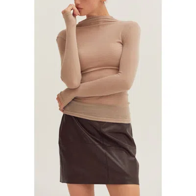 Crescent Mock Neck Semi Sheer Knit Top In Multi