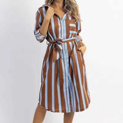 Crescent Monica Bold Stripe Midi Dress In Blue/brown