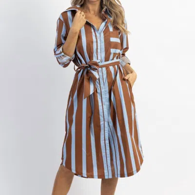 Crescent Monica Bold Stripe Midi Dress In Blue/brown In Multi