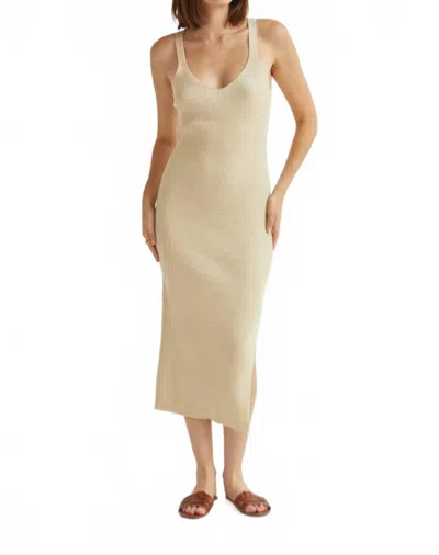 Crescent Monnie Ribbed Shimmer Sweater Knit Midi Dress In Midsummer Gold In Neutral