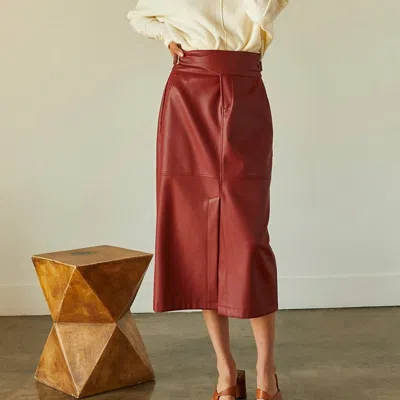 Crescent Natalie Vegan Leather Midi Skirt In Burgundy