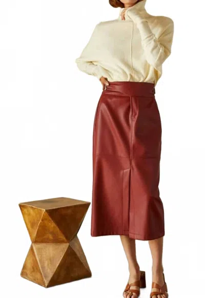 Crescent Natalie Vegan Polyurethane Midi Skirt In Brick In Red