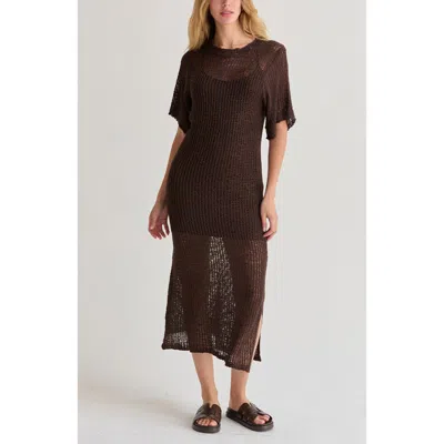 Crescent Netted Knit Dress In Brown