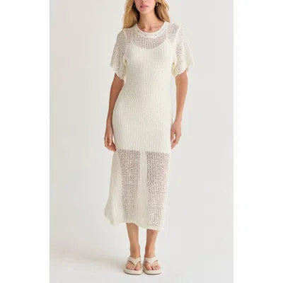 Crescent Netted Knit Dress In White