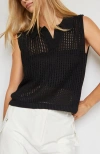 Crescent Netted Knit Top In Black