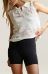 Crescent Netted Knit Top In White
