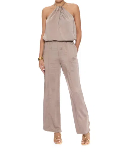 Crescent Noa Pull On Satin Pants In Taupe In Gray