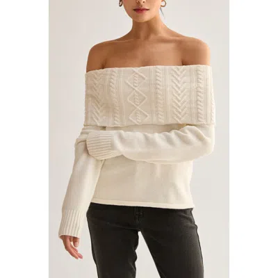 Crescent Off Shoulder Cable Knit Top In Neutral