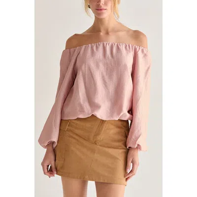 Crescent Off Shoulder Crinkle Blouse In Pink