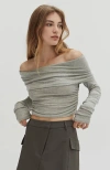 Crescent Holly Off Shoulder Knit Top In Heather Grey In Heather Grey