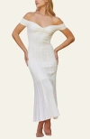Crescent Off Shoulder Front Twist Knit Dress In White