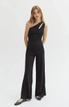 Crescent Molly One Shoulder Jumpsuit In Black In Black