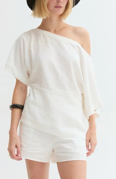 Crescent One Shoulder Linen Blend Top In White