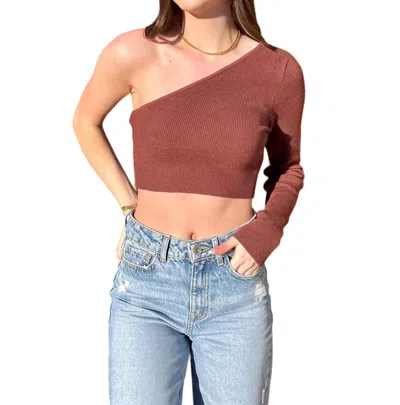 Crescent One Sided Crop Top In Choco Brown In Multi