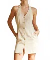 Crescent Patty Halter Mini Dress In Tan In Gold
