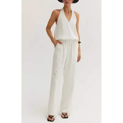 Crescent Pinstripe Halter Linen Blend Jumpsuit In White