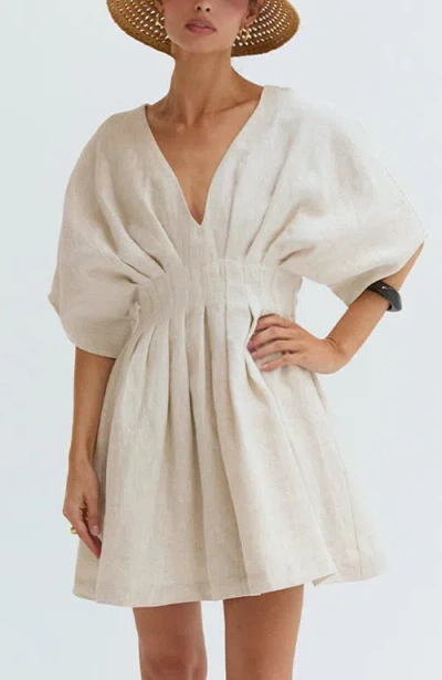 Crescent Pleated Linen Mini Dress In White