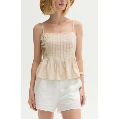 Crescent Pleated Sleeveless Linen Blend Top In Neutral