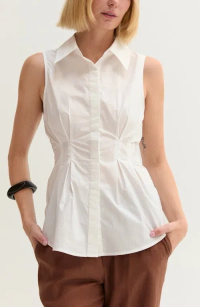 Crescent Pleated Sleeveless Poplin Top In White
