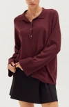 Crescent Polo Sweater Top In Burgundy