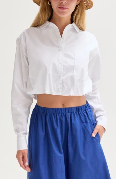 Crescent Poplin Bubble Hem Cropped Shirt In Animal Print