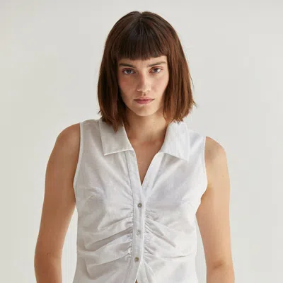 Crescent Rae Linen Top In White