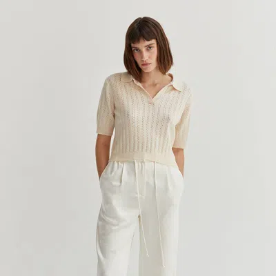 Crescent Saman Pointelle Knit Top In Neutral