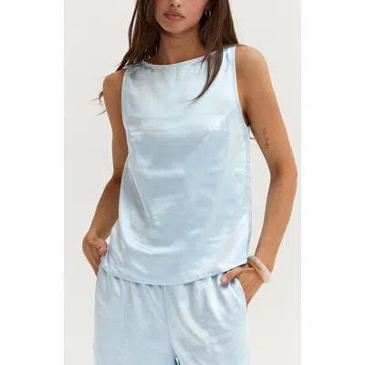 Crescent Satin Sleeveless Tank Top In Blue