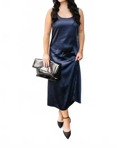 Crescent Satin Tank Dress In Navy In Blue