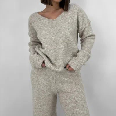 Crescent Seam Detail Textured Sweater In Beige In Grey