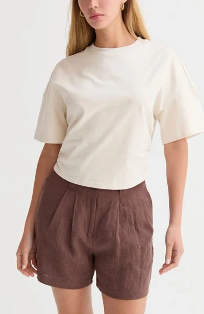 Crescent Semi Cropped Ruched Knit Top In White