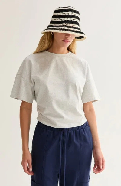Crescent Semi Cropped Ruched Knit Top In White