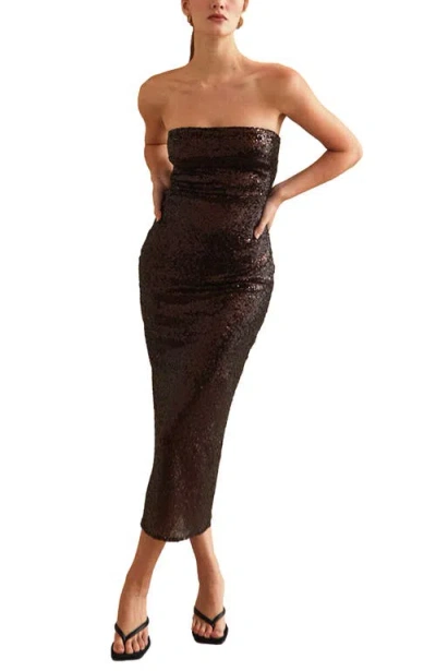 Crescent Sequins Tube Midi Dress In Espresso