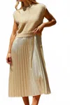 Crescent Sharpe Pleated Midi And Knit Top Two Piece Set In Cream