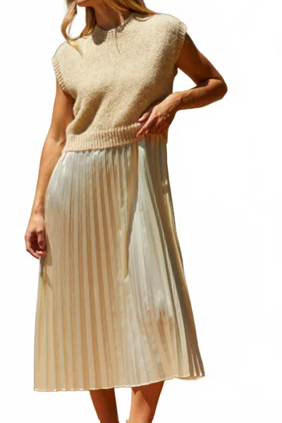 Crescent Sharpe Pleated Midi And Knit Top Two Piece Set In Cream