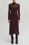 Crescent Sheer Lurex Maxi Dress In Cabernet