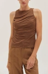 Crescent Shirred Knit Tank Top In Brown