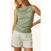 Crescent Shirred Knit Top In Eucalyptus