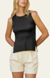 Crescent Side Slit Sleeveless Knit Top In Black