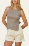 Crescent Side Slit Sleeveless Knit Top In Taupe