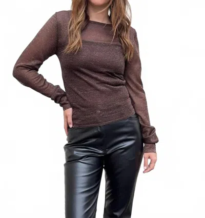 Crescent Sierra Sheer Metallic Top In Espresso In Brown