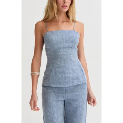 Crescent Sleeveless Linen Top In Blue