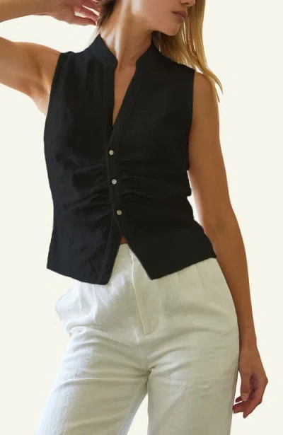 Crescent Sleeveless Mandarin Collar Blouse Top